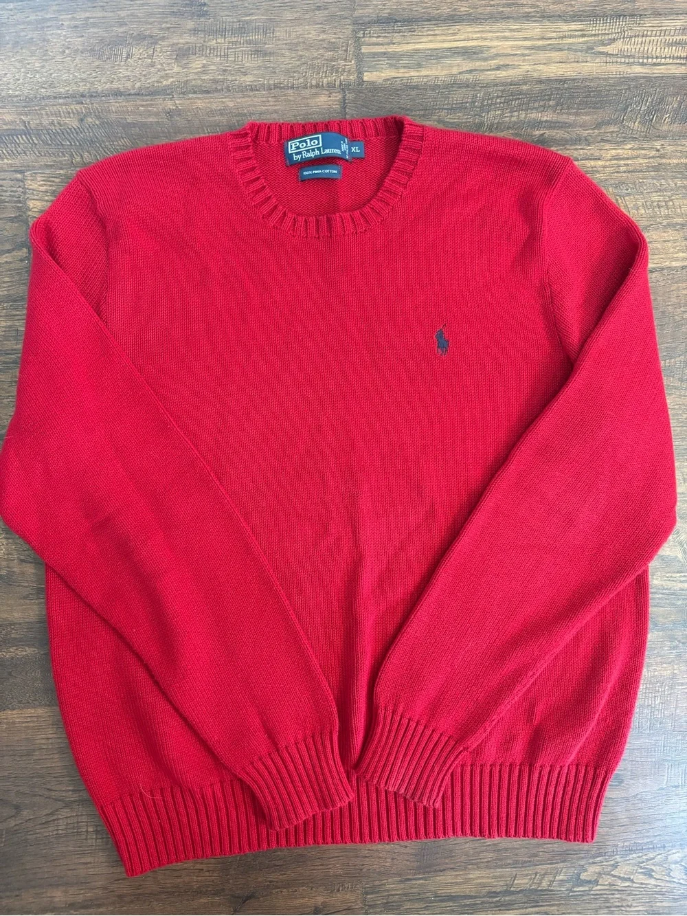 VTG Polo Ralph Lauren PRL Mens XL Red 100% Cotton Knit Pullover Crewneck Sweater
